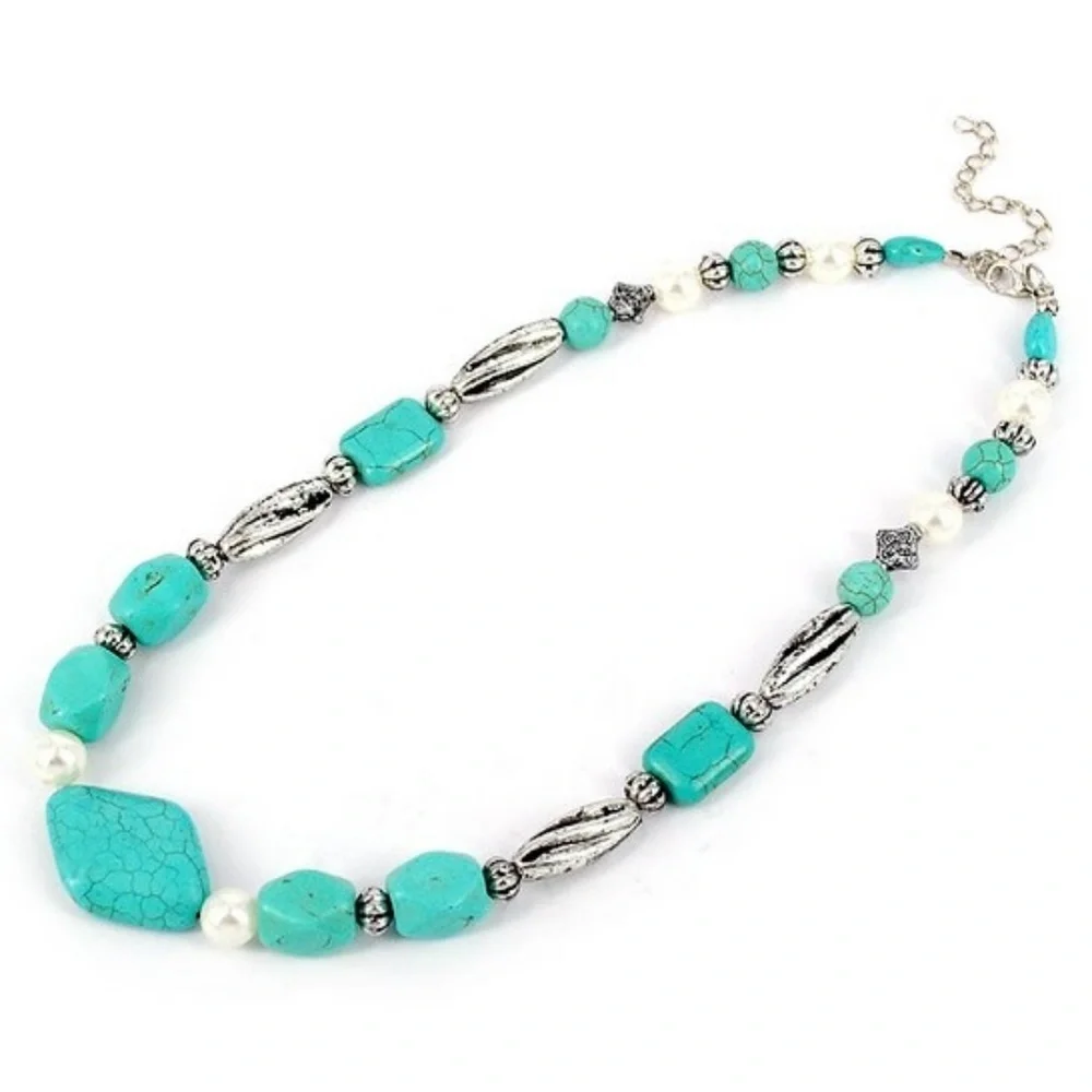 😀 3 for $20 Turquoise Silver Tone Bead Necklace